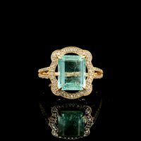 2.91 Ct Octagon Step Cut Natural Emerald 14K Gold Ring