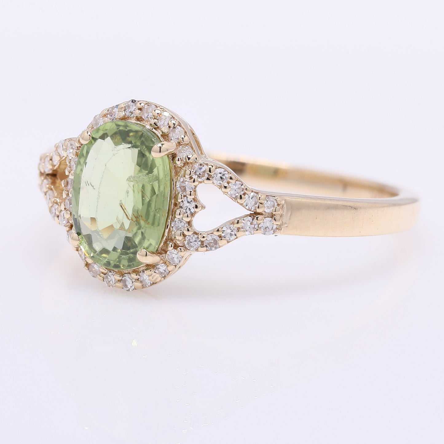 1.29 Ct Oval Mixed Cut Natural Green Sapphire 14K Gold Ring
