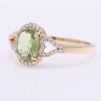 1.29 Ct Oval Mixed Cut Natural Green Sapphire 14K Gold Ring