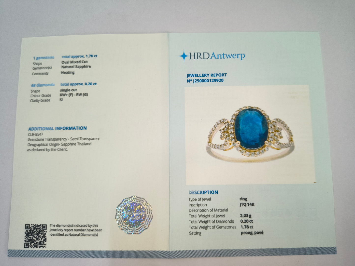 1.98 Ct Oval Natural Sapphire 14K Gold Ring