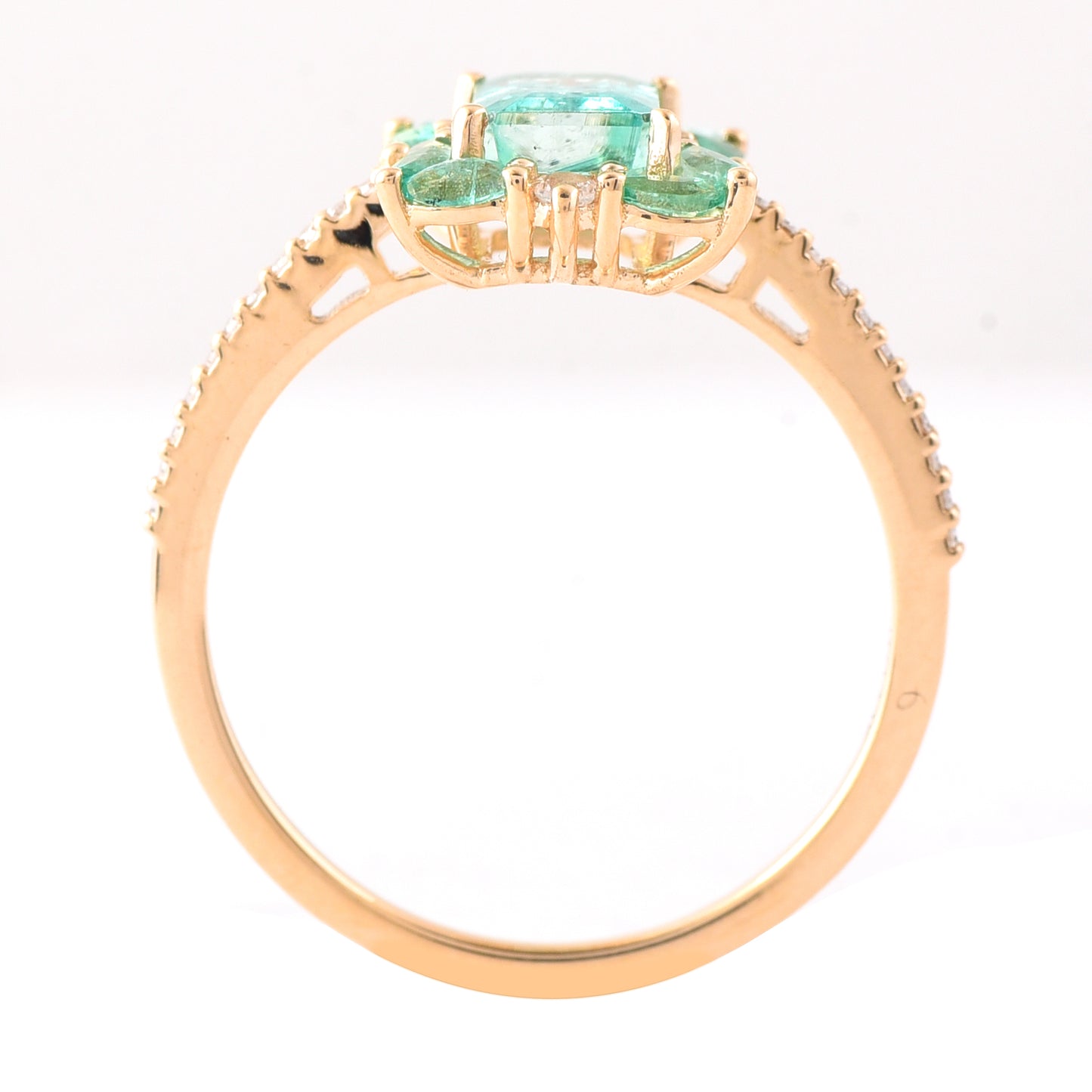 1.26 Ct Octagon Step Cut, Marquise Mixed Cut Natural Emerald 14K Gold Ring