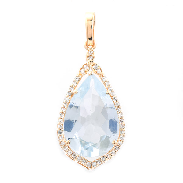4.33 Ct Pear Mixed Cut Natural Aquamarine 14K Gold Pendant