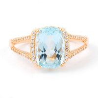 2.68 Ct Cushion Mixed Cut Natural Aquamarine 14K Gold Ring