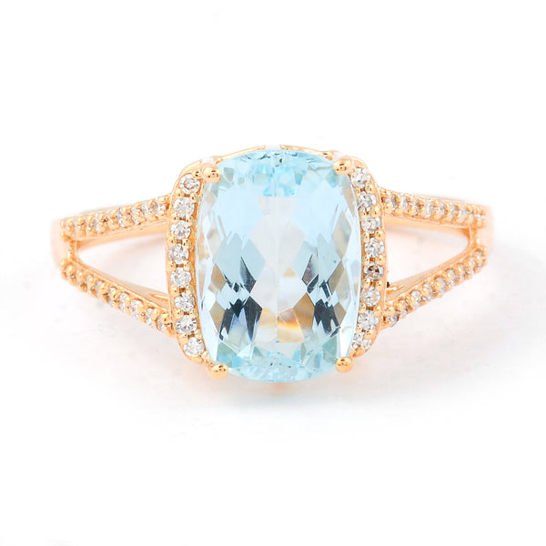 2.68 Ct Cushion Mixed Cut Natural Aquamarine 14K Gold Ring