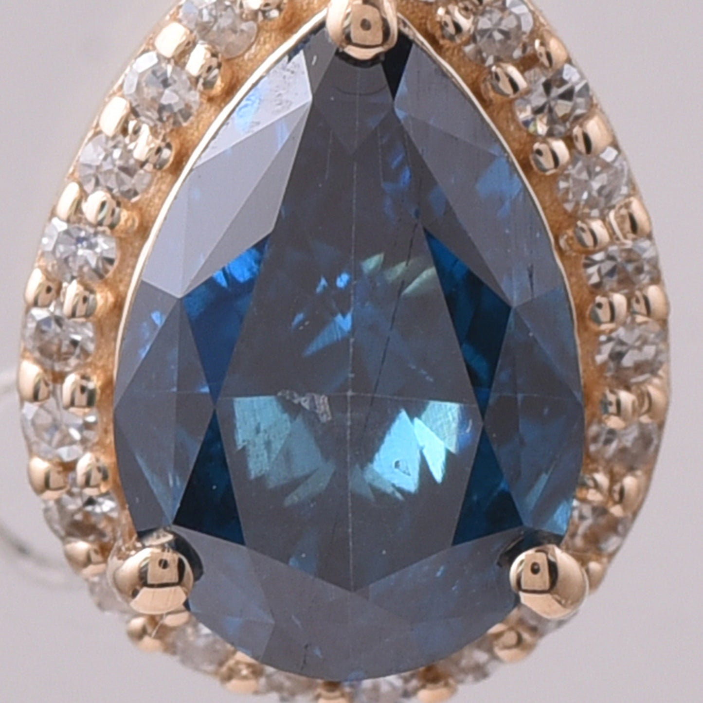 1.13 Ct Pear Blue Diamond 14K Gold Pendant