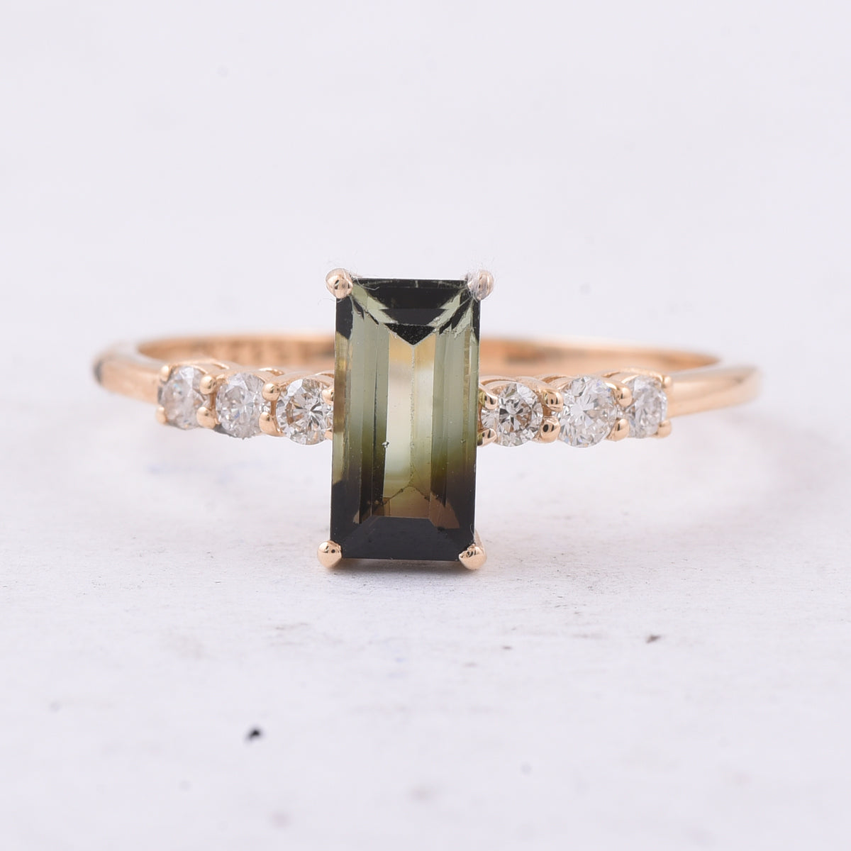 0.95 Ct Rectangle Step Cut Natural Tourmaline 14K Gold Ring