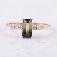 0.95 Ct Rectangle Step Cut Natural Tourmaline 14K Gold Ring