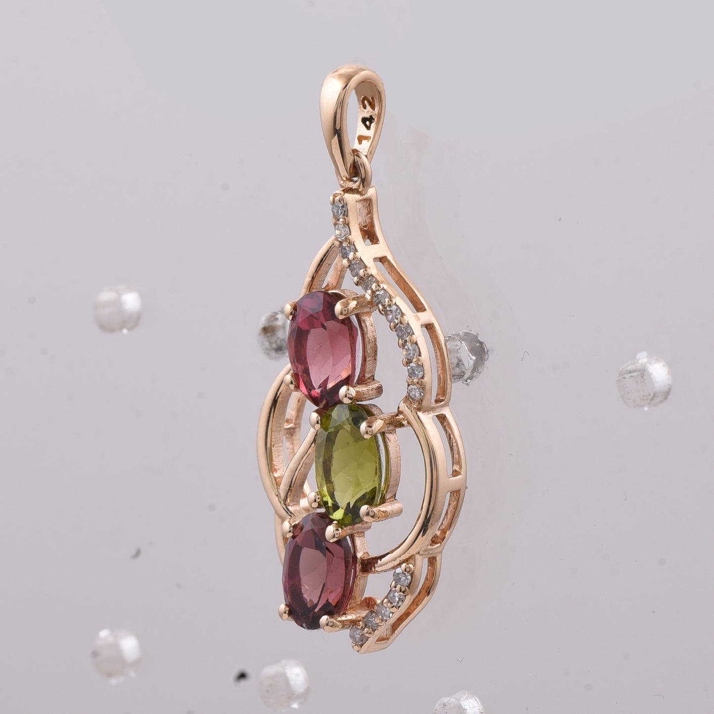 1.65 Ct Oval Natural Multi-Coloured Tourmaline 14K Gold Pendant