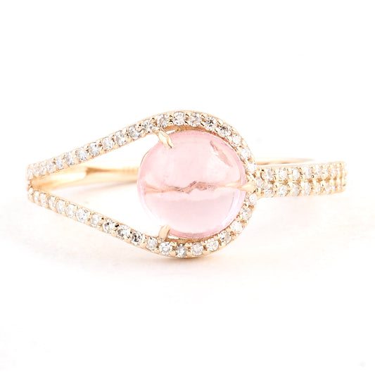 1.55 Ct Round Cabochon Natural Tourmaline 14K Gold Ring