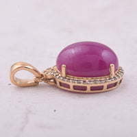 8.02 Ct Oval Cabochon Cut Natural Ruby 14K Gold Pendant