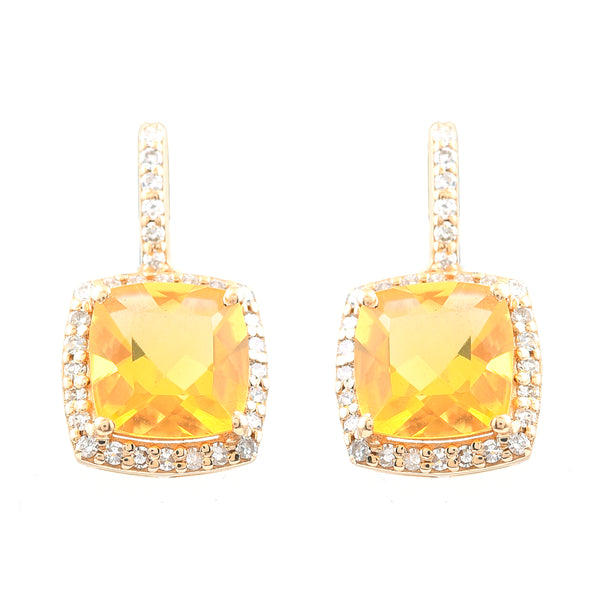 1.44 Ct Cushion Mixed Cut Natural Fire Opal 14K Gold Earrings