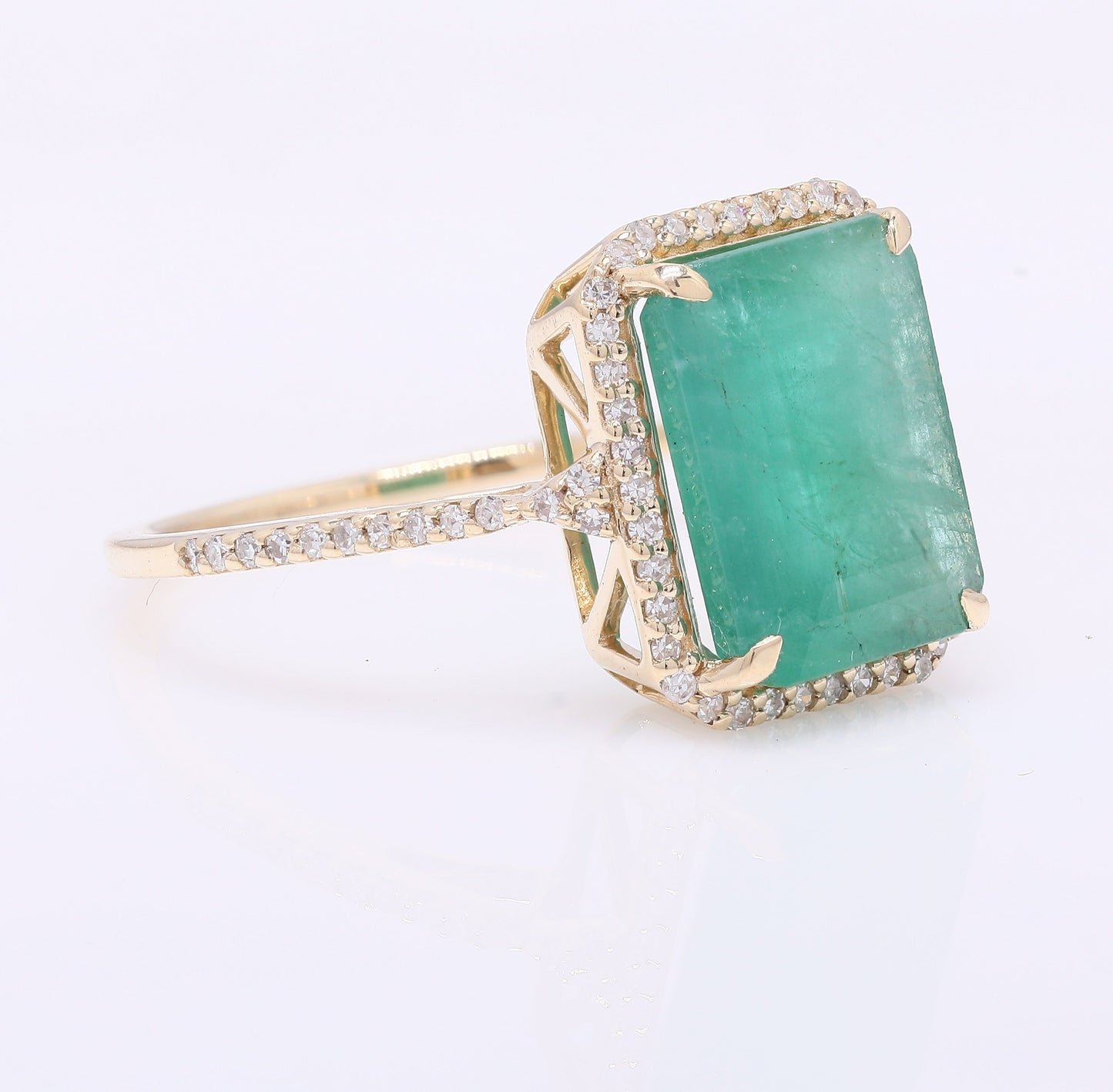 4.37 Ct Octagon Step Cut Natural Emerald 14K Gold Ring