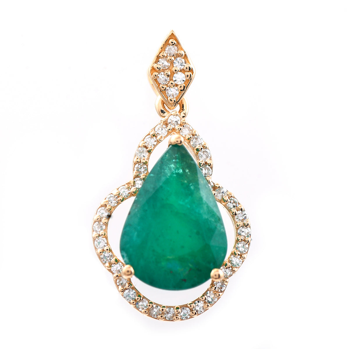 2.25 Ct Pear Mixed Cut Natural Emerald 14K Gold Pendant