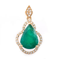 2.25 Ct Pear Mixed Cut Natural Emerald 14K Gold Pendant