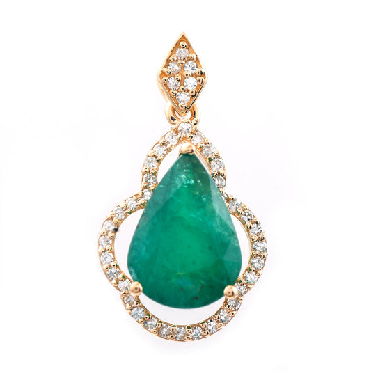 2.25 Ct Pear Mixed Cut Natural Emerald 14K Gold Pendant