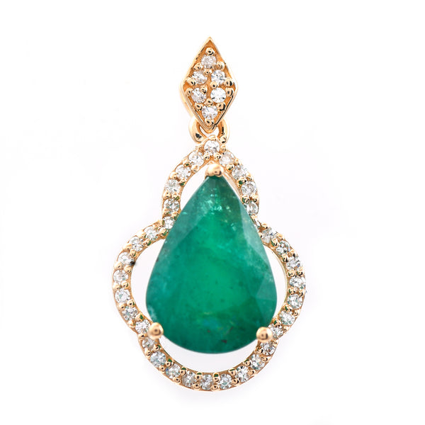 2.25 Ct Pear Mixed Cut Natural Emerald 14K Gold Pendant