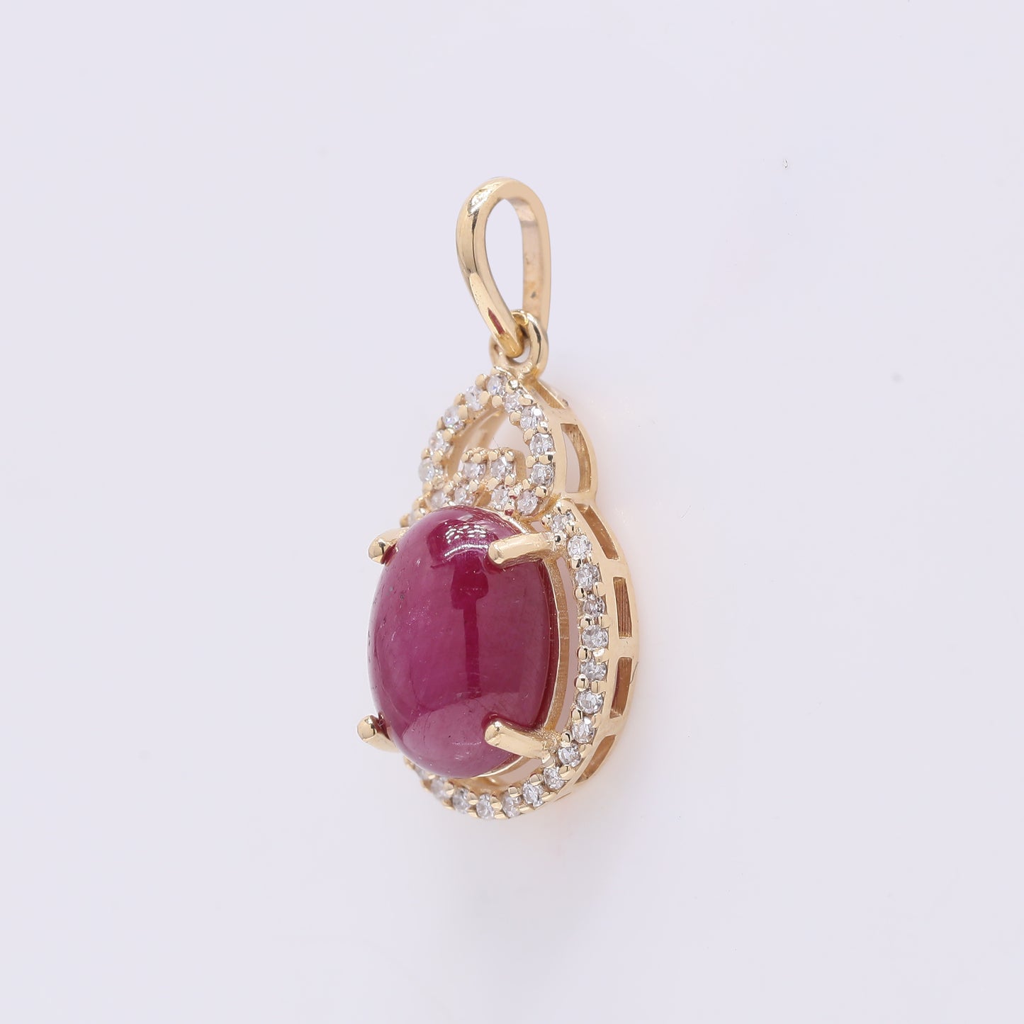 3.10 Ct Oval Cabochon Cut Natural Ruby 14K Gold Pendant