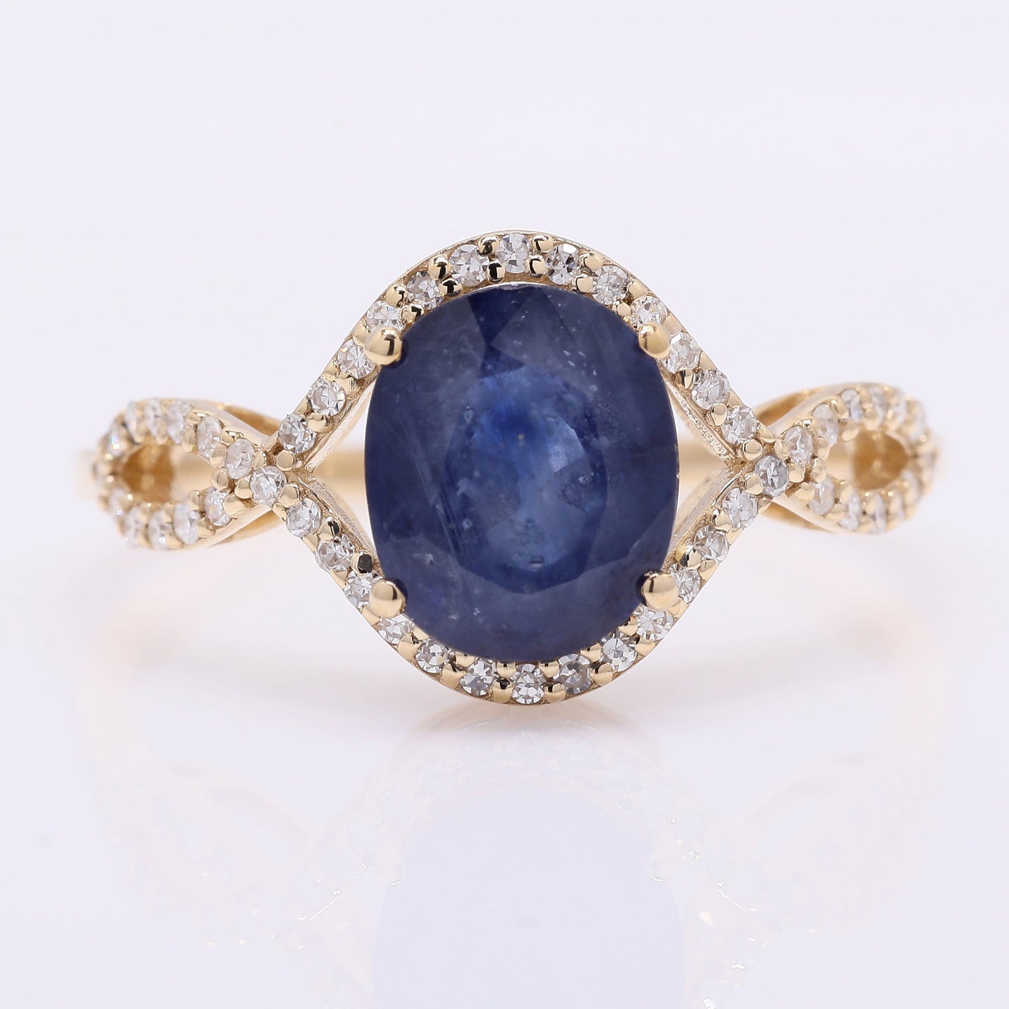 2.20 Ct Oval Mixed Cut Natural Sapphire 14K Gold Ring