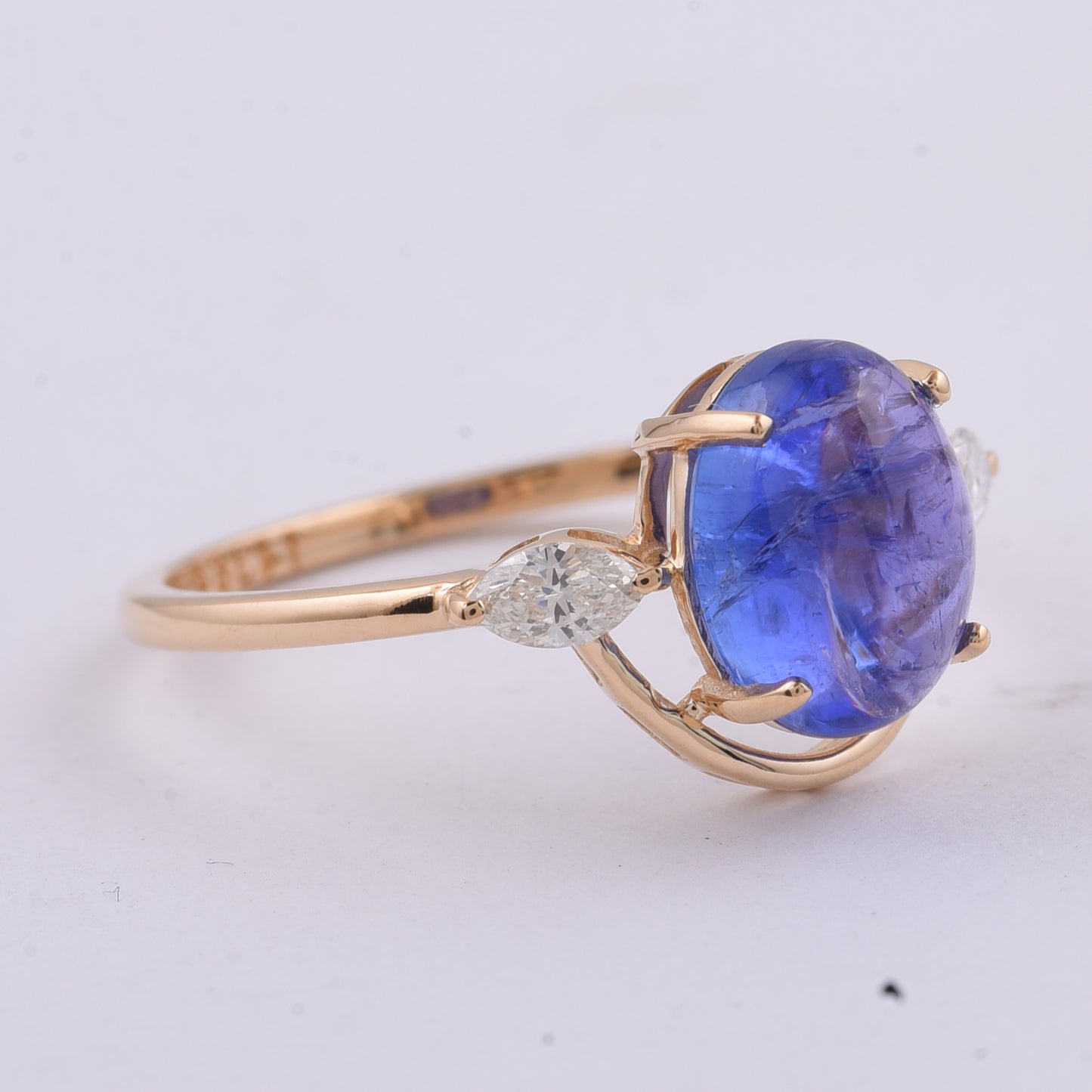2.98 Ct Oval Cabochon Cut Natural Tanzanite 14K Gold Ring