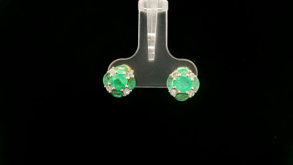 1.45 Ct Round Emerald 14K Gold Earrings