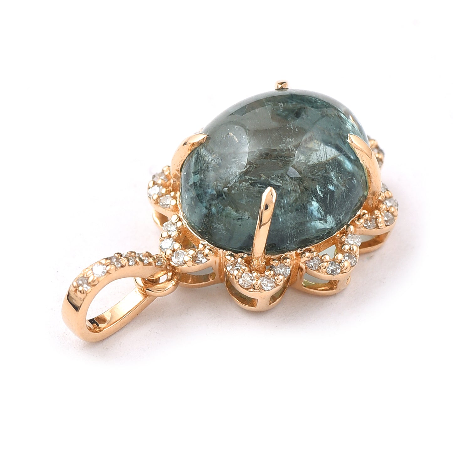 4.81 Ct Oval Cabochon Cut Natural Green Tourmaline 14K Gold Pendant