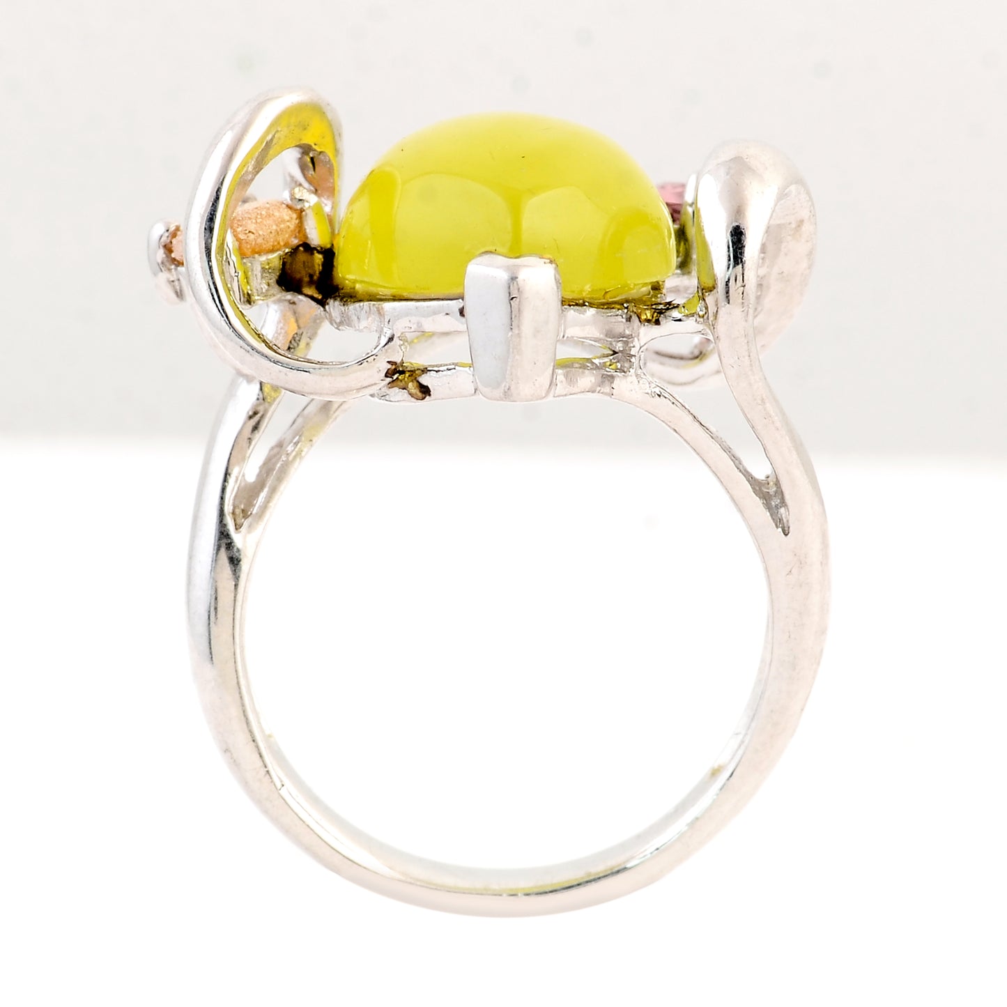 10.37 Ct Chalcedony, Citrine, Rhodolite 925 Sterling Silver Ring