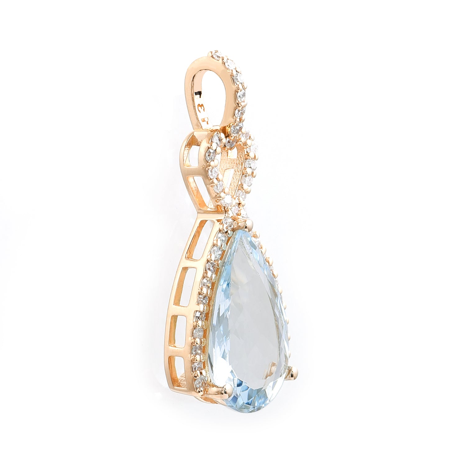 1.77 Ct Pear Mixed Cut Natural Aquamarine 14K Gold Pendant