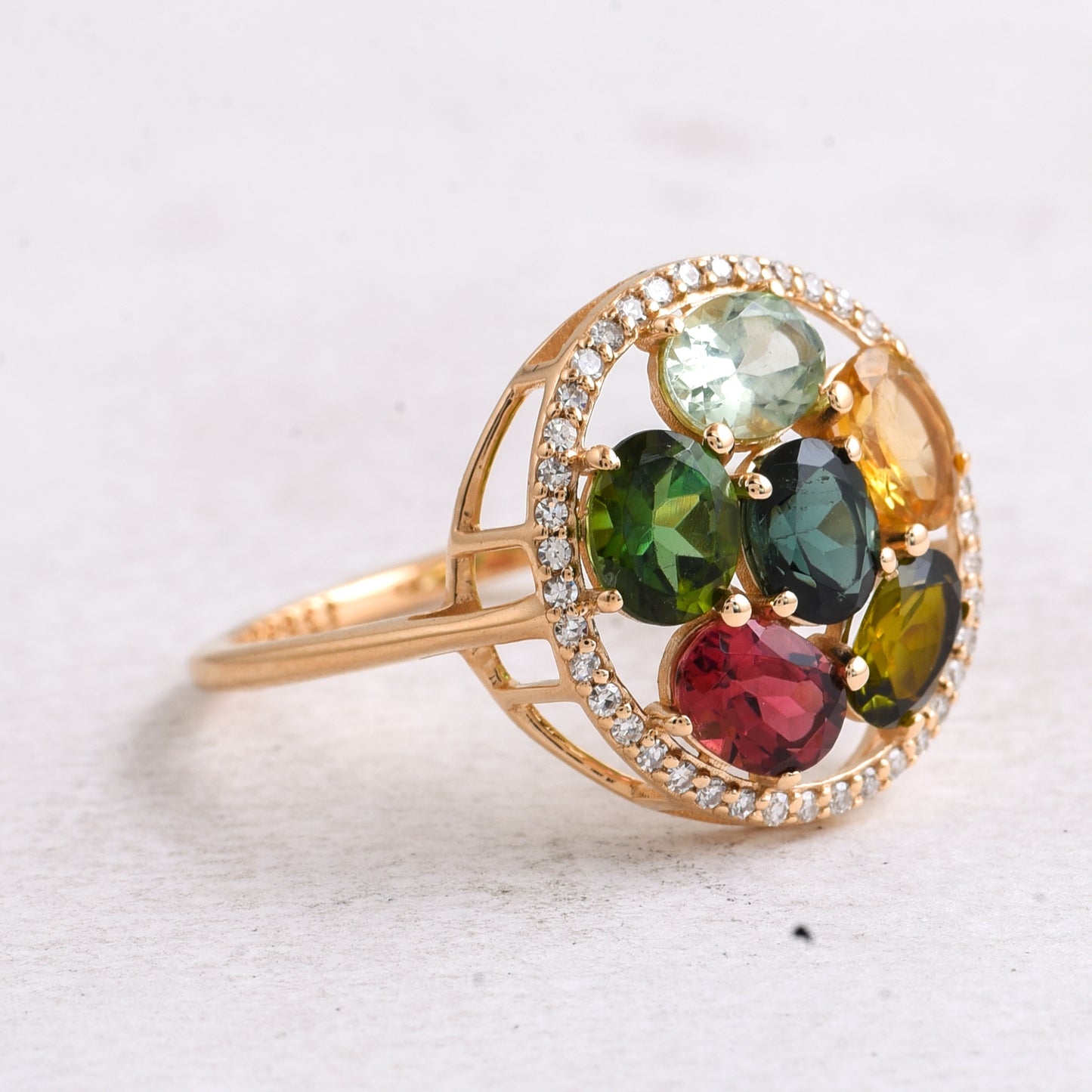 2.53 Ct Oval Mixed Cut Natural Multi-Coloured Tourmaline 14K Gold Ring