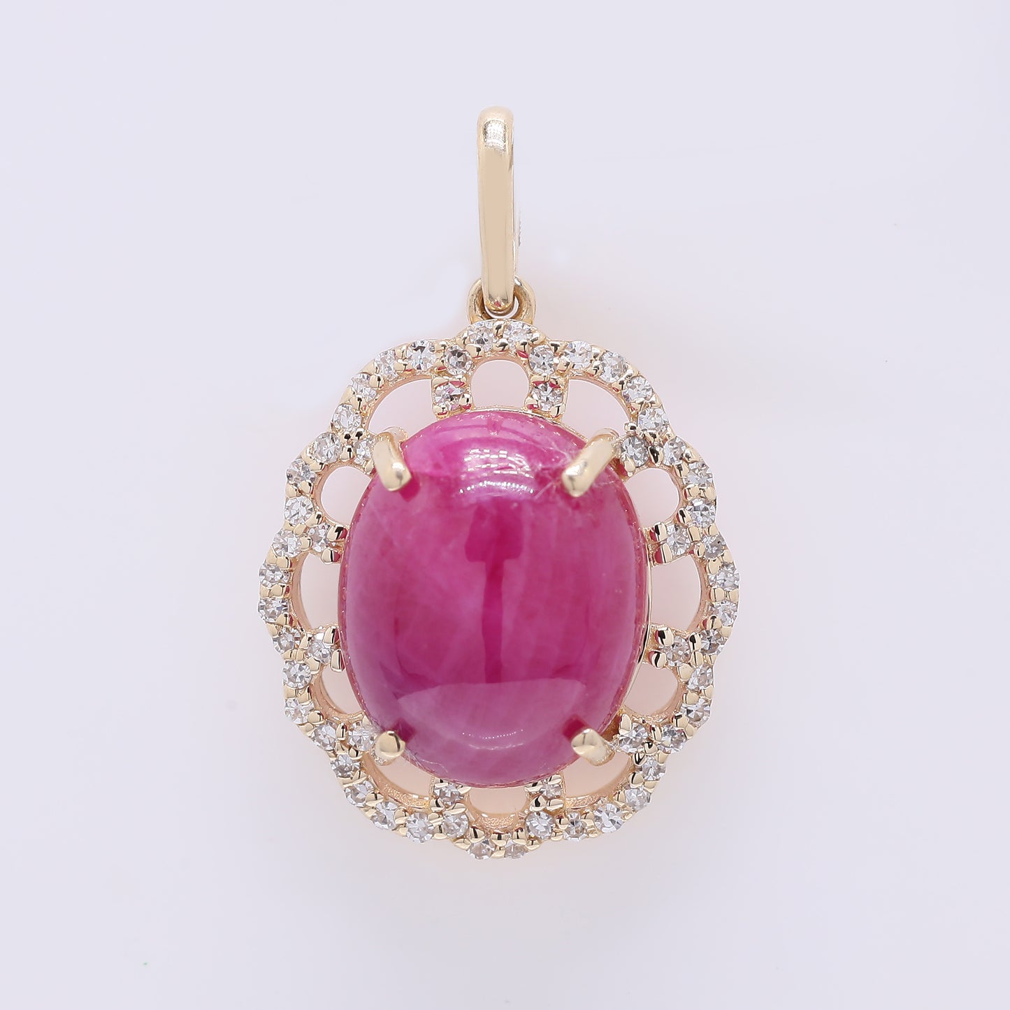 7.06 Ct Oval Cabochon Cut Natural Ruby 14K Gold Pendant