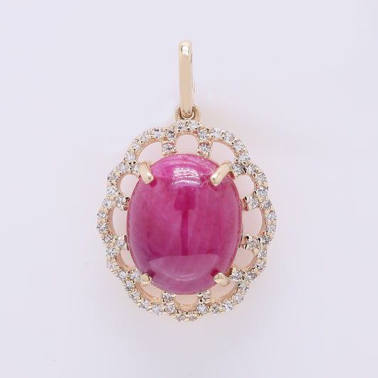 7.06 Ct Oval Cabochon Cut Natural Ruby 14K Gold Pendant