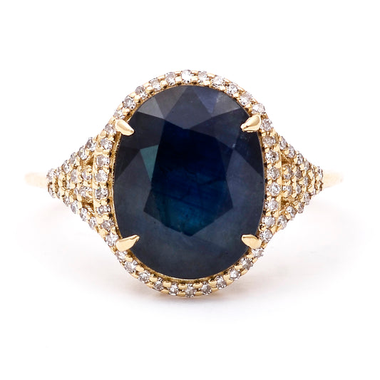 5.30 Ct Oval Natural Sapphire 14K Gold Ring