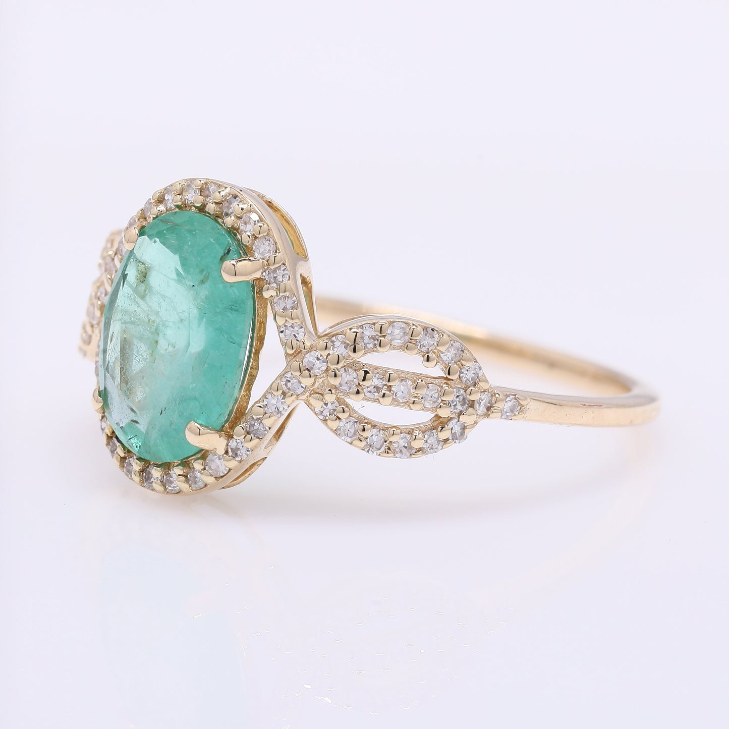 1.45 Ct Oval Mixed Cut Natural Emerald 14K Gold Ring