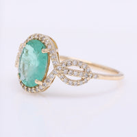 1.45 Ct Oval Mixed Cut Natural Emerald 14K Gold Ring
