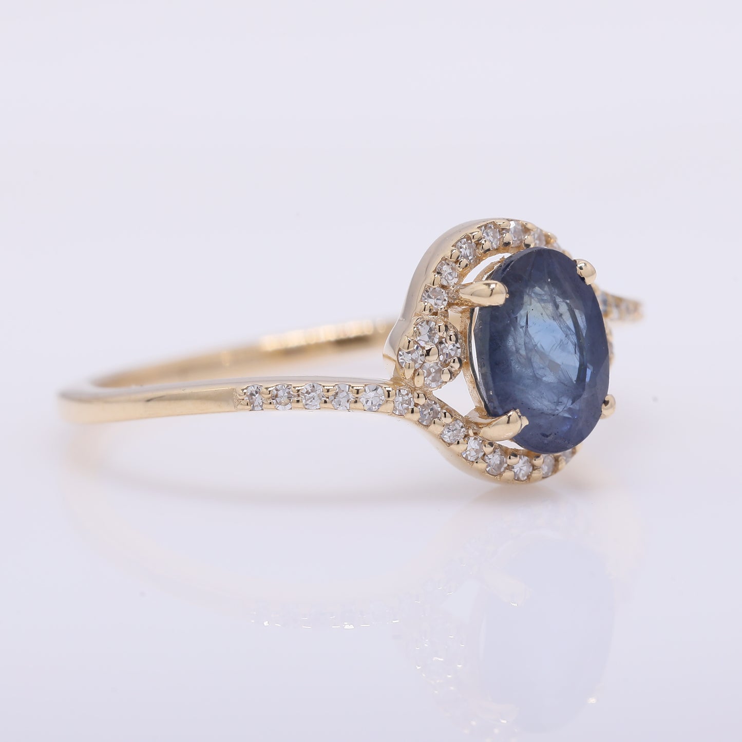 1.30 Ct Oval Mixed Cut Natural Sapphire 14K Gold Ring