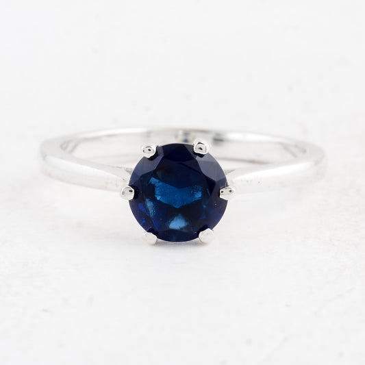 1.05 Ct Round Created Glass Sapphire 925 Sterling Silver Ring