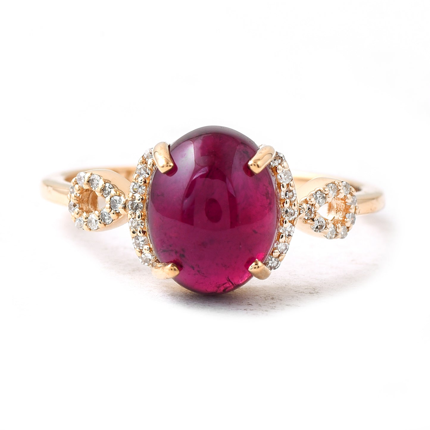 1.74 Ct Oval Cabochon Cut Natural Rubellite 14K Gold Ring