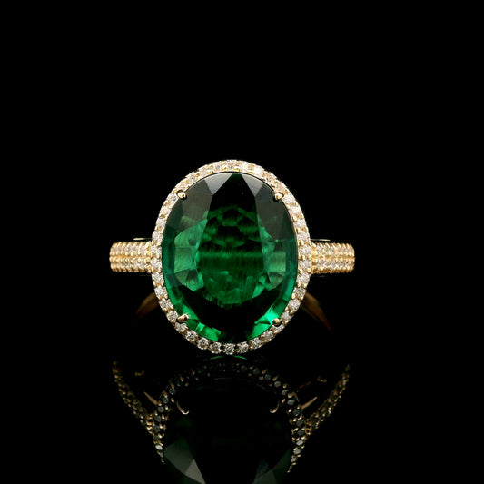 4.38 Ct Oval Mixed Cut Lab Grown Emerald 14K Gold Ring
