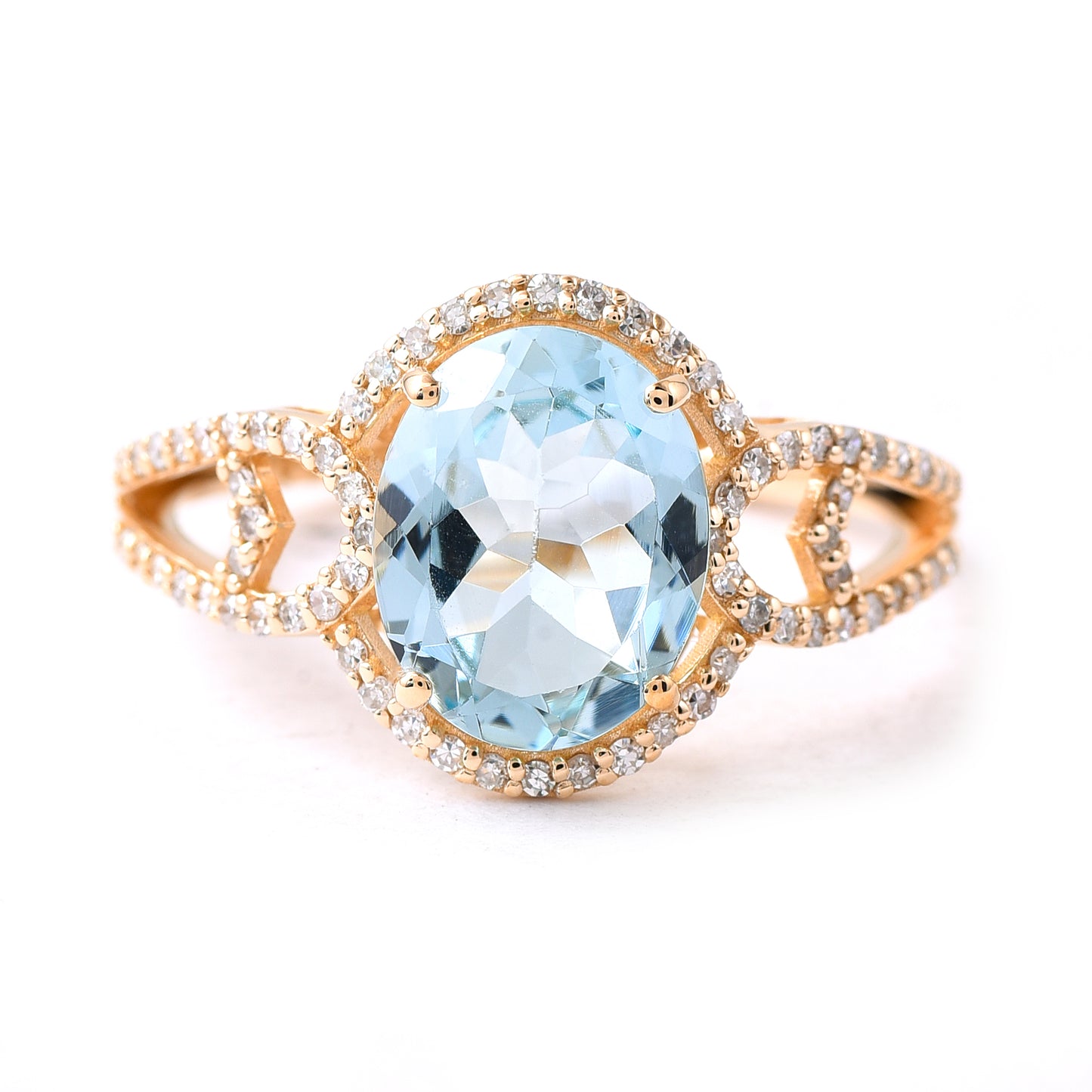 2.18 Ct Oval Mixed Cut Natural Aquamarine 14K Gold Ring