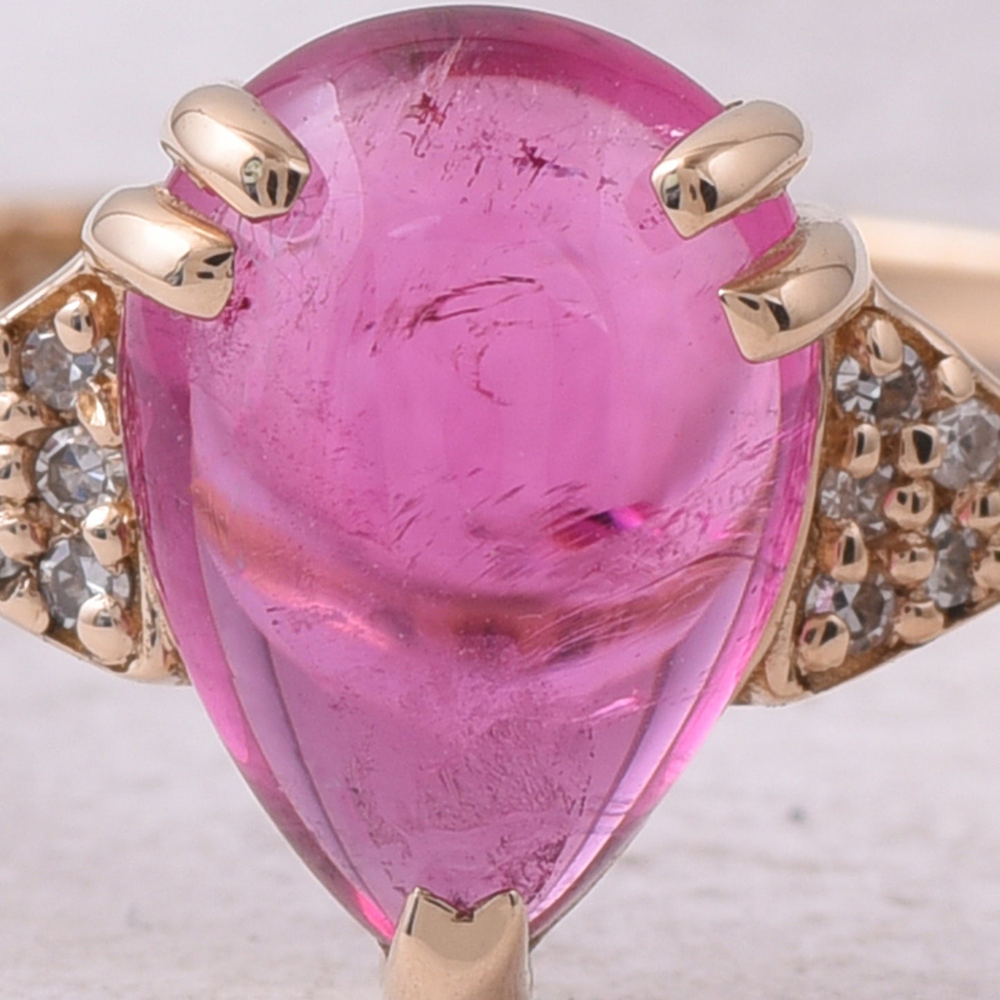 1.67 Ct Pear Cabochon Natural Pink Tourmaline 14K Gold Ring