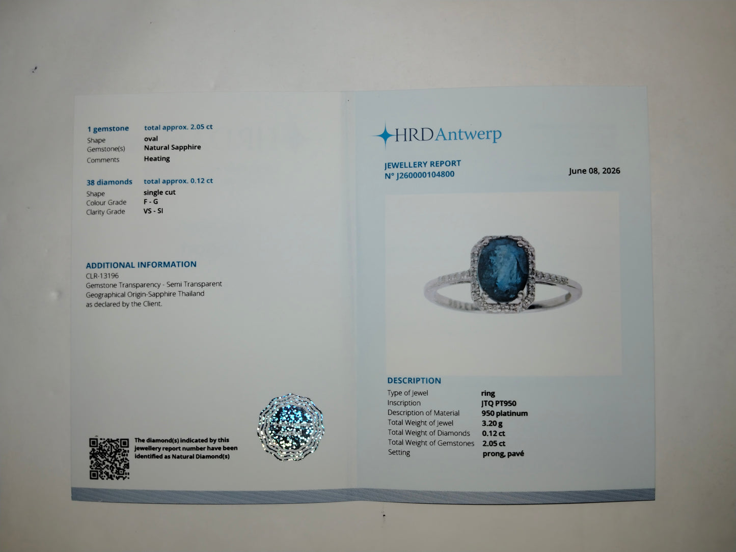2.17 Ct Oval Mixed Cut Natural Sapphire 950 Platinum Ring