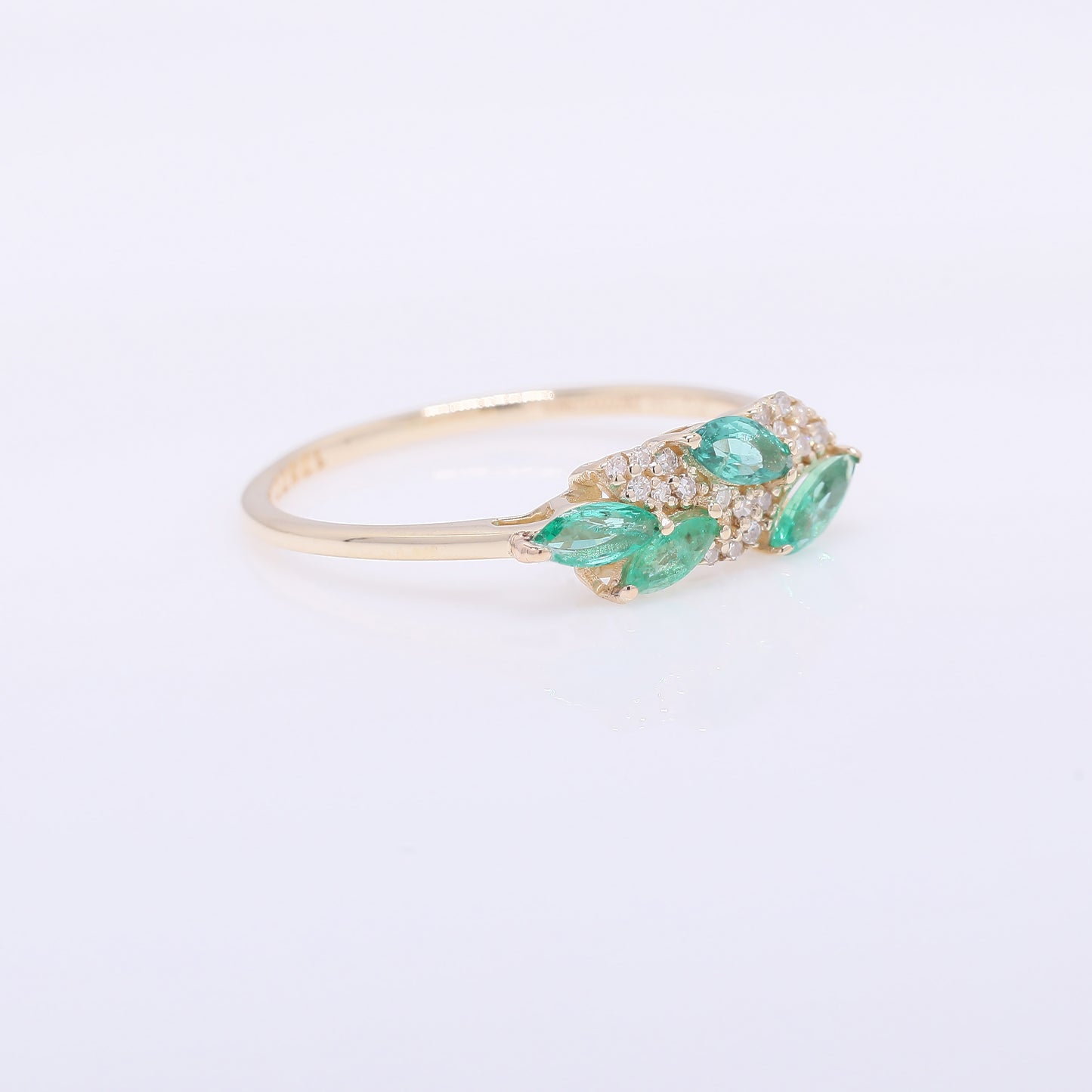 0.53 Ct Marquise Mixed Cut Natural Emerald 14K Gold Ring