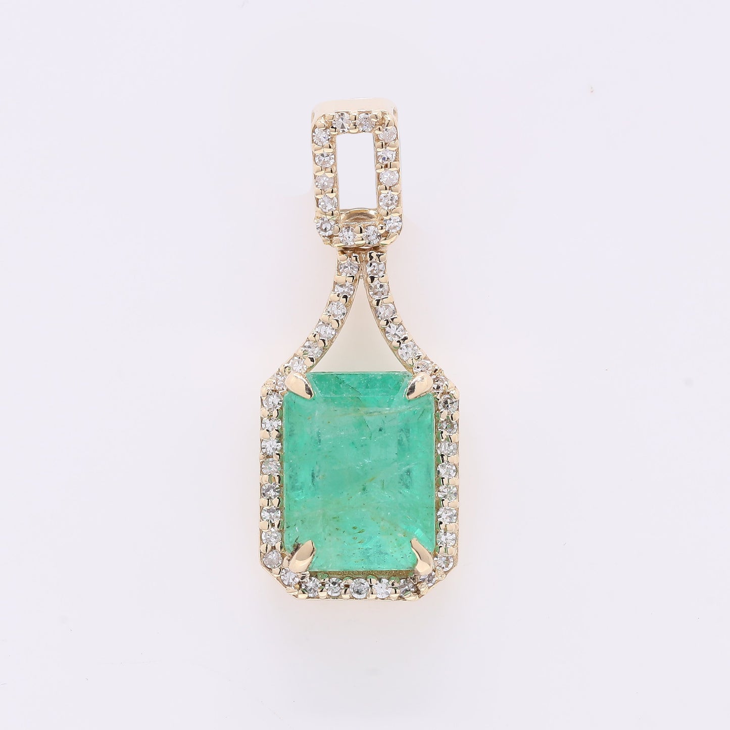 1.82 Ct Octagon Step Cut Natural Emerald 14K Gold Pendant