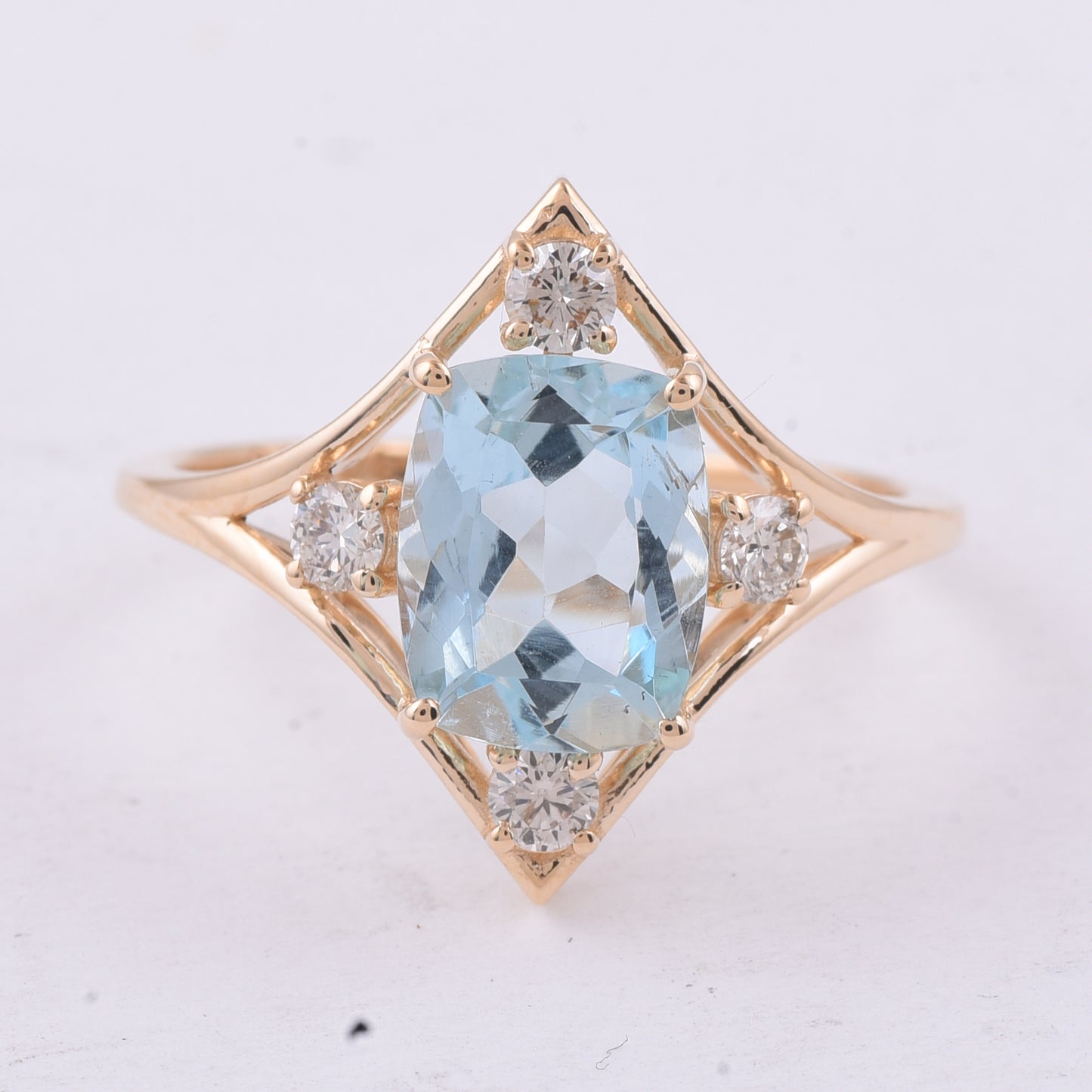 2.22 Ct Cushion Natural Aquamarine 14K Gold Ring