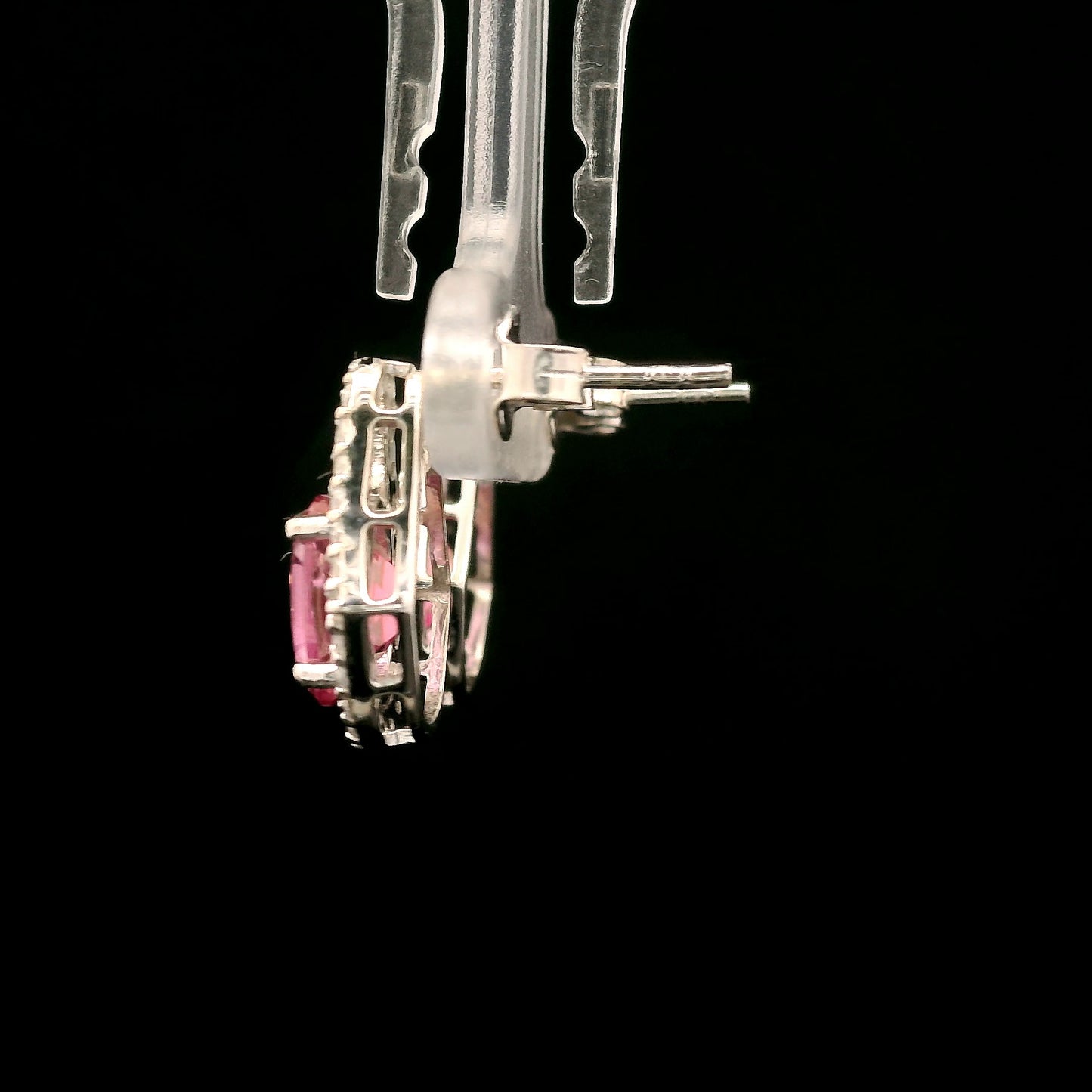 3.77 Ct Oval Pink Topaz, White Zircon 925 Sterling Silver Earrings