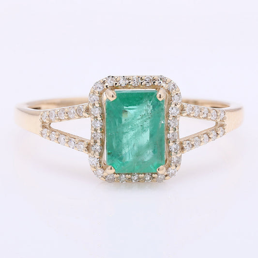 1.05 Ct Octagon Step Cut Natural Emerald 14K Gold Ring
