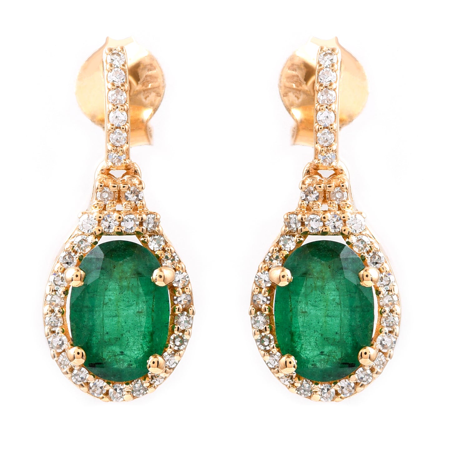 1.54 Ct Oval Mixed Cut Natural Emerald 14K Gold Earrings