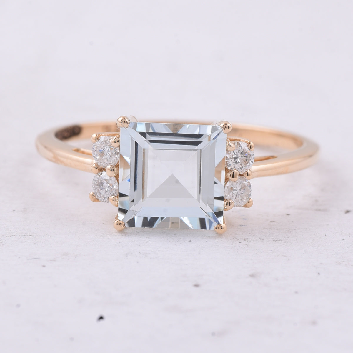 1.80 Ct Square Step Cut Natural Aquamarine 14K Gold Ring