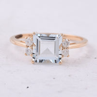 1.80 Ct Square Step Cut Natural Aquamarine 14K Gold Ring