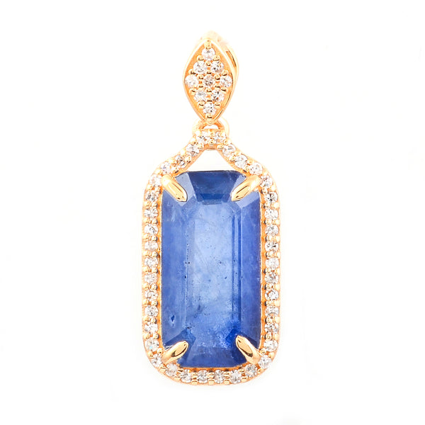 3.58 Ct Octagon Step Cut Natural Sapphire 14K Gold Pendant