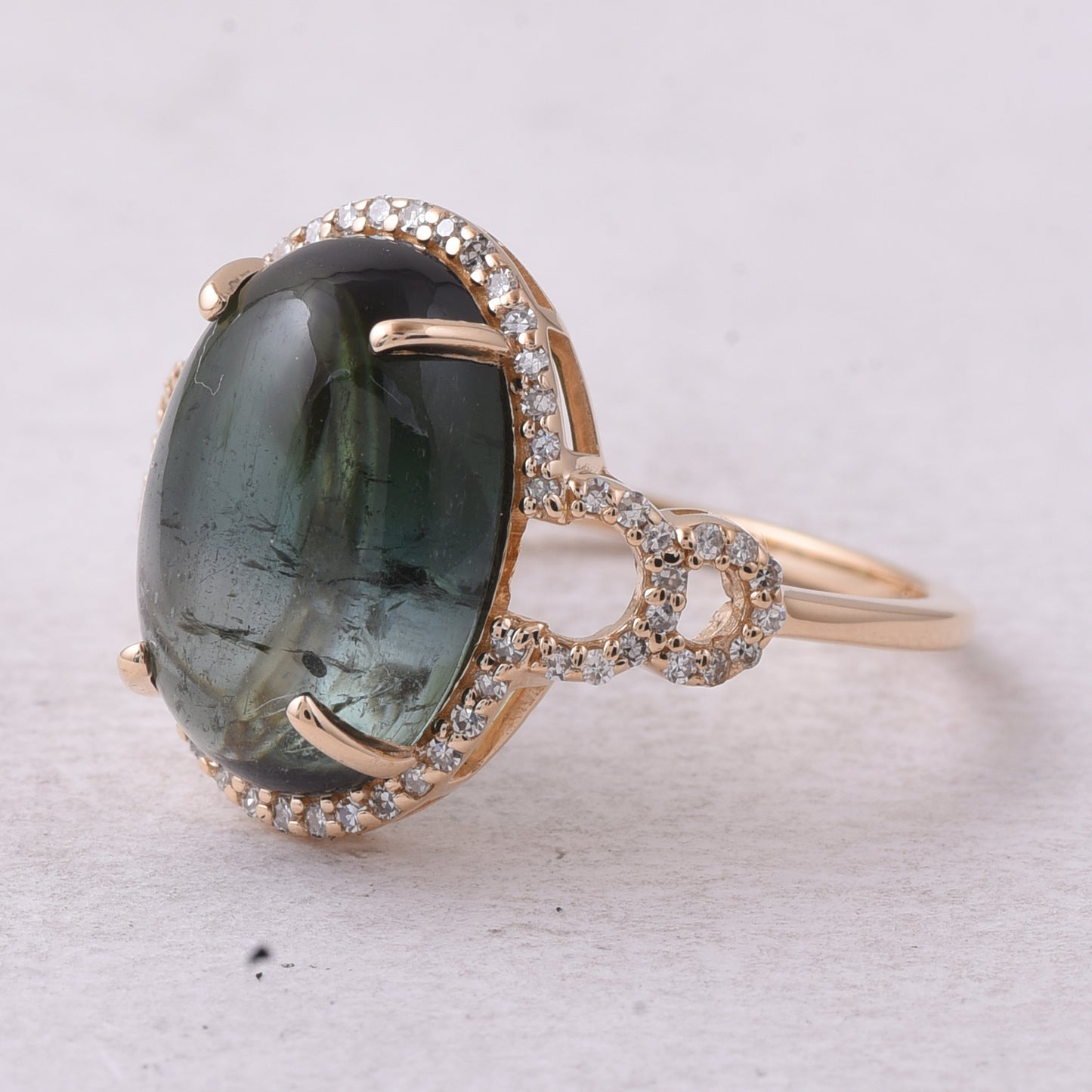 6.49 Ct Oval Cabochon Cut Natural Tourmaline 14K Gold Ring